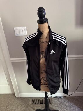 adidas Black Track Jacket with White Three-Stripe Detail